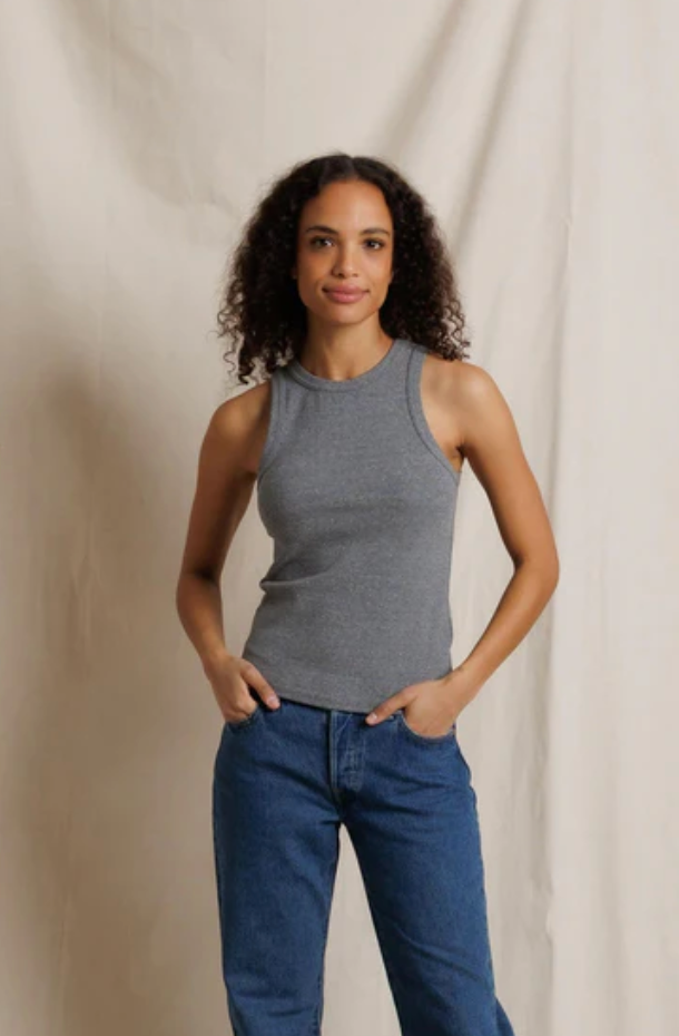 Daphne Rib High Neck Tank Dark Heather Grey