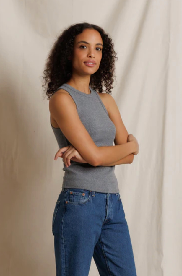Daphne Rib High Neck Tank Dark Heather Grey