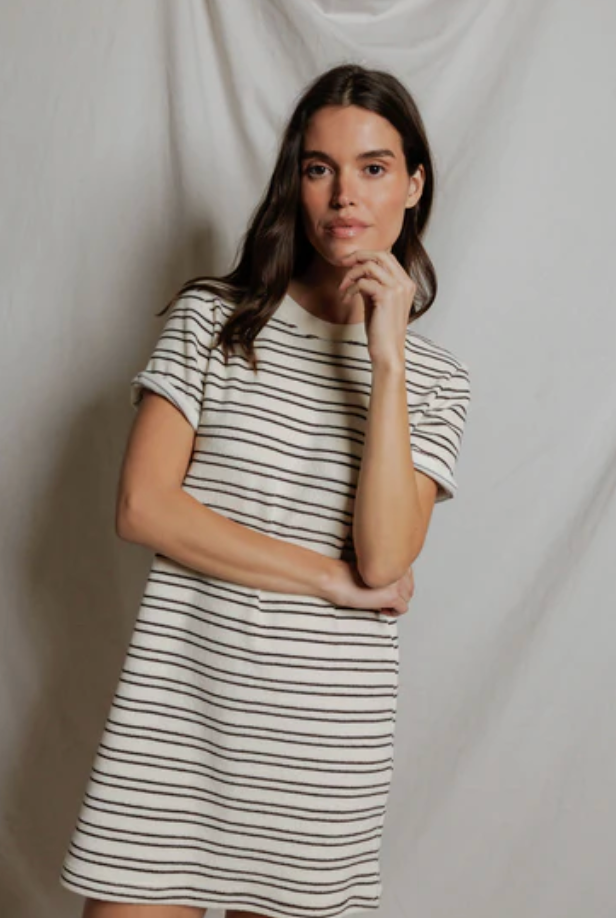 Nella Loop Terry Stripe Short Sleeve	Dress