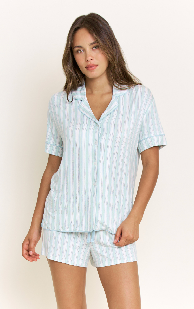All American Shortie Pj Set Sage Stitched Stripe