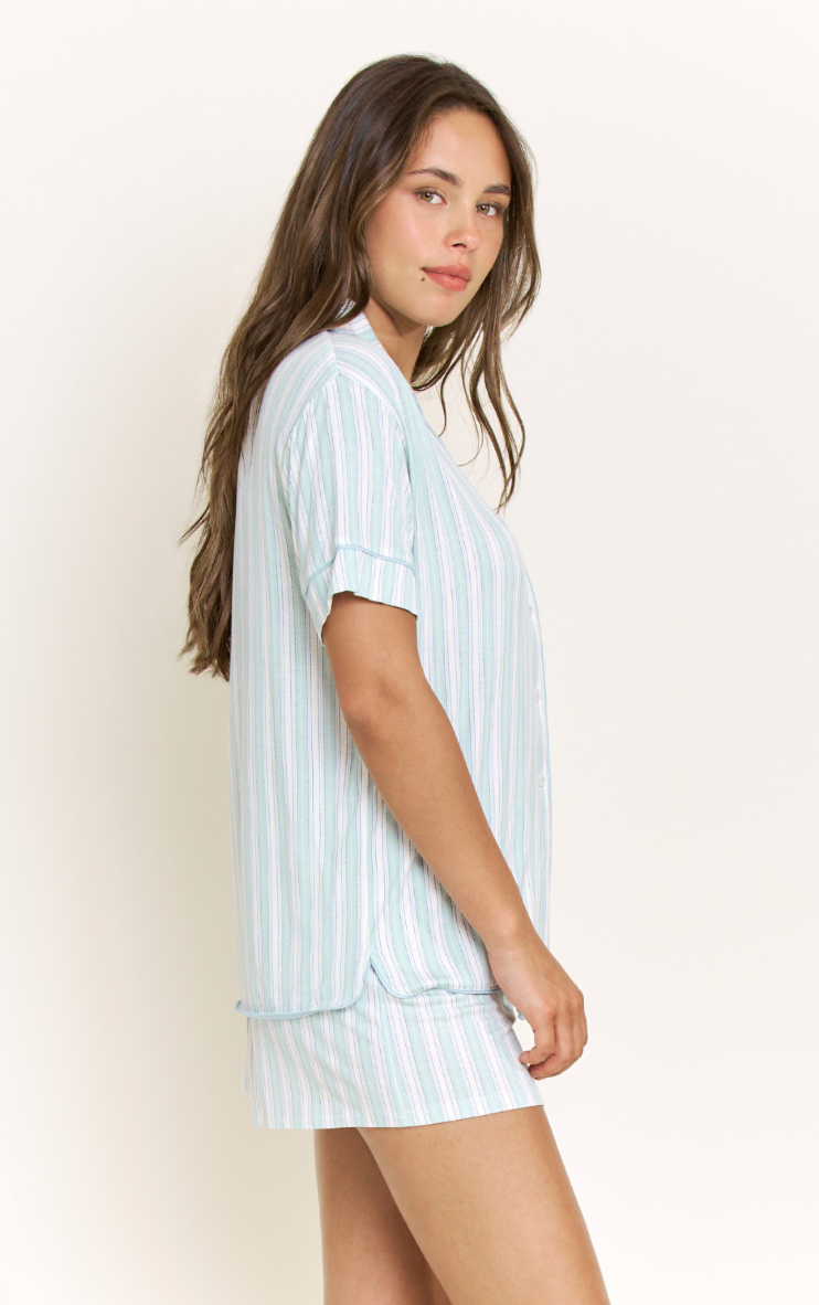 All American Shortie Pj Set Sage Stitched Stripe