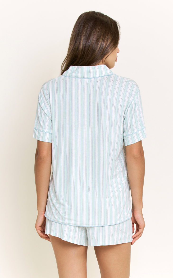 All American Shortie Pj Set Sage Stitched Stripe
