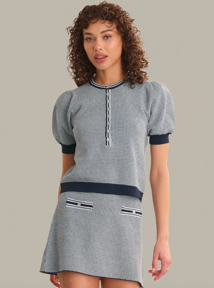 Grayson Puff Sleeve Henley Blue