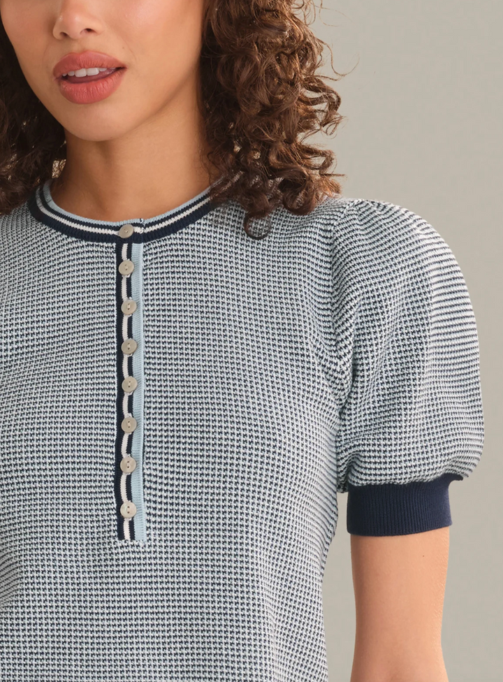 Grayson Puff Sleeve Henley Blue