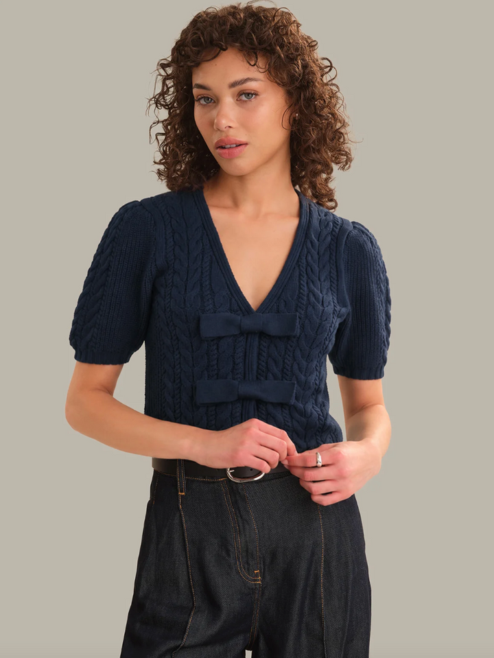 Alexandra Puff Sleeve Bow Cardigan