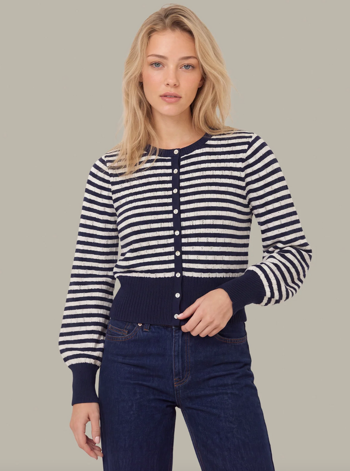 Beckett Striped Cardigan Dark Blue Combo