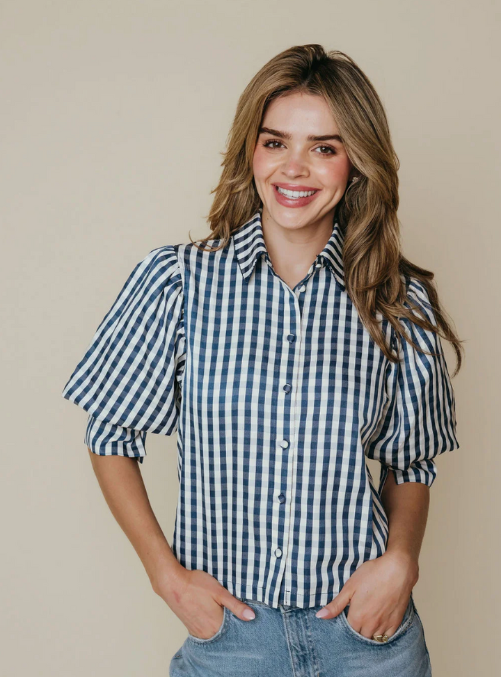 Strahley Top Navy And Cream Check