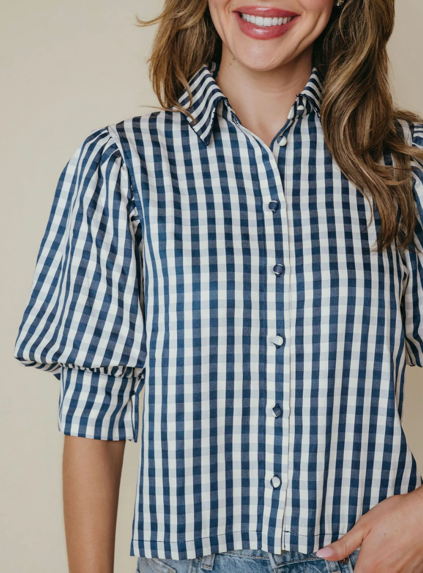 Strahley Top Navy And Cream Check