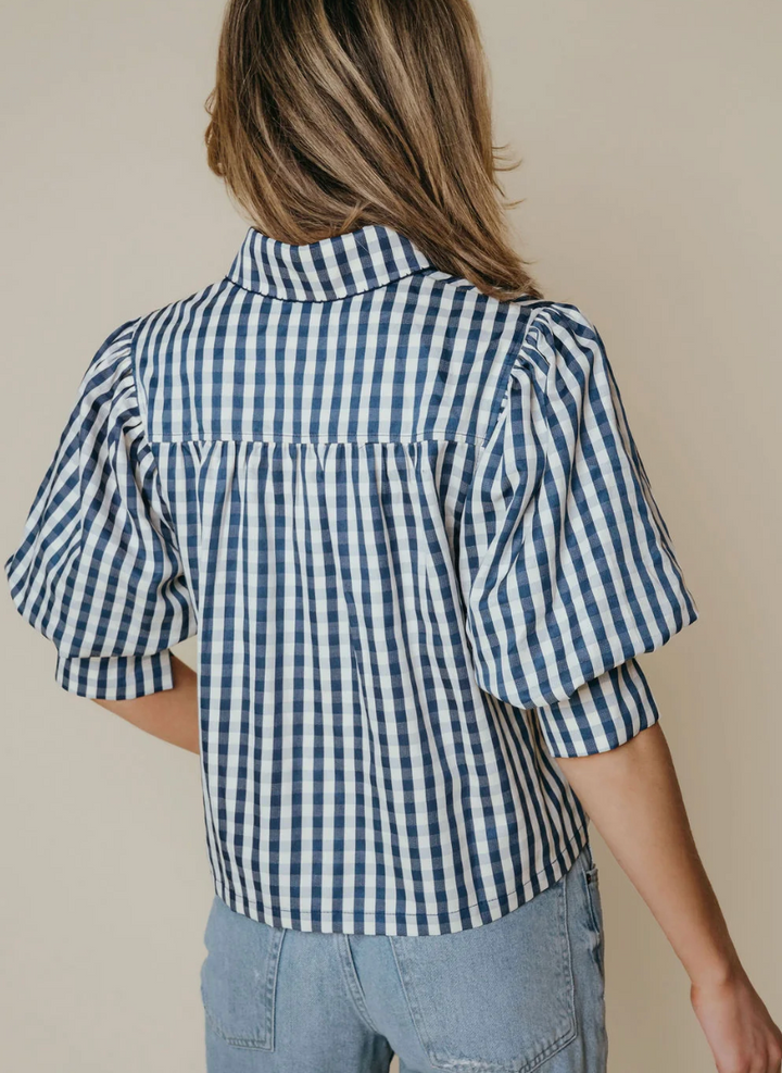 Strahley Top Navy And Cream Check