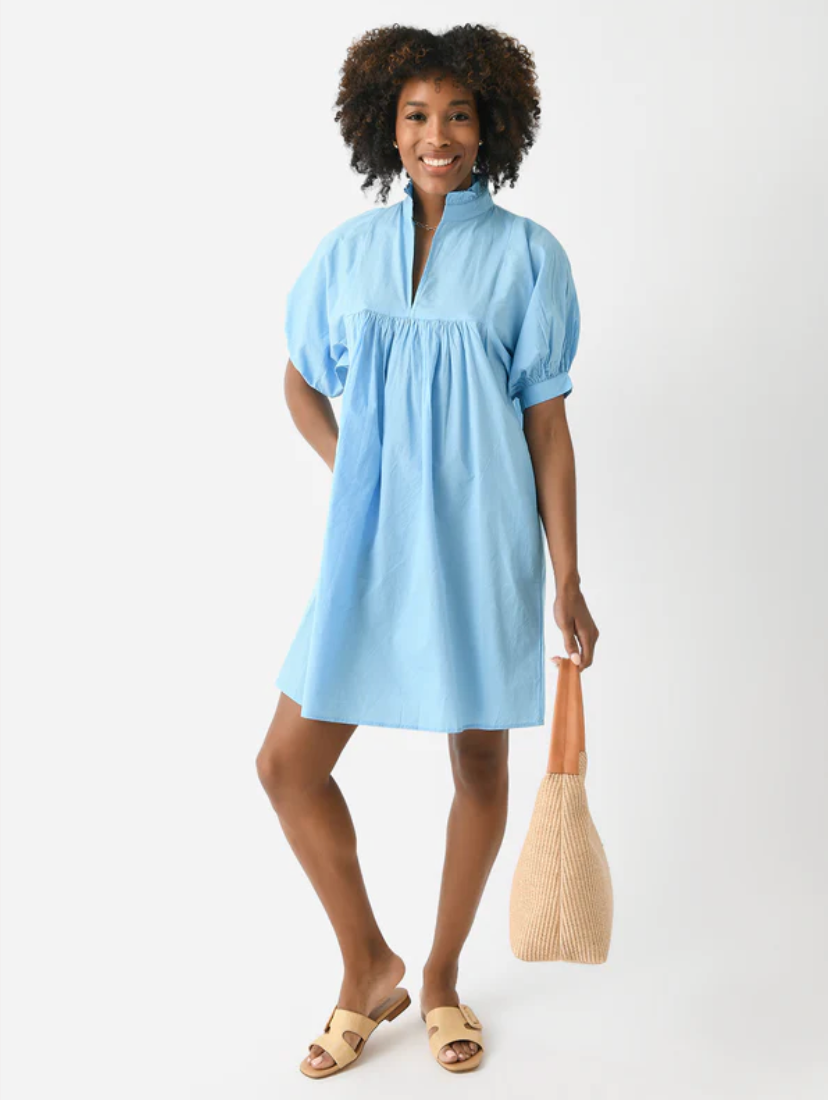 High Neck Dress Air Blue Poplin