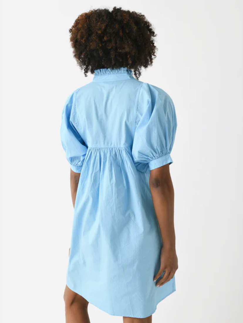 High Neck Dress Air Blue Poplin