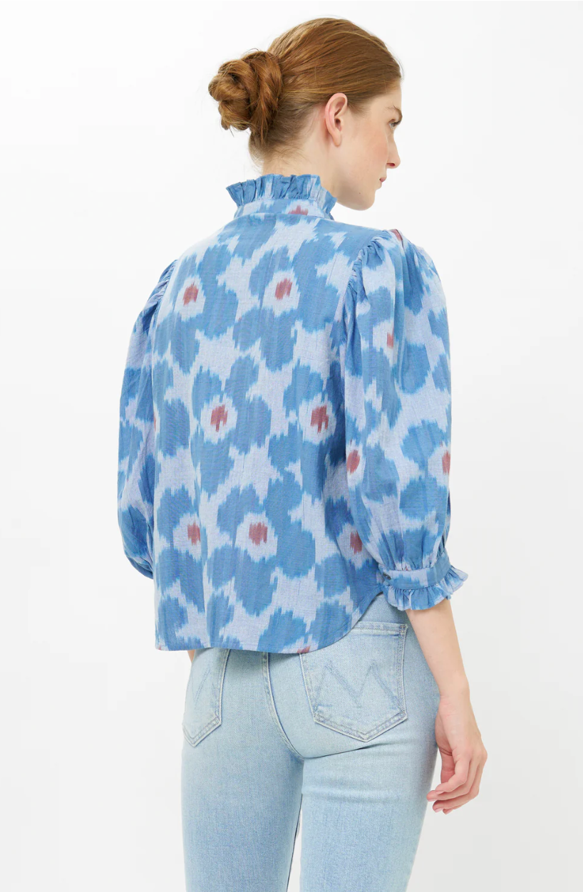 Ruffle Front Button Blouse Jinja Blue