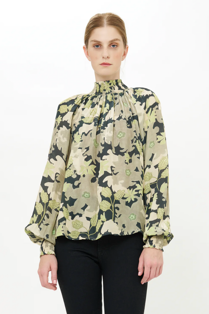 Suzani High Neck Blouse Charcoal