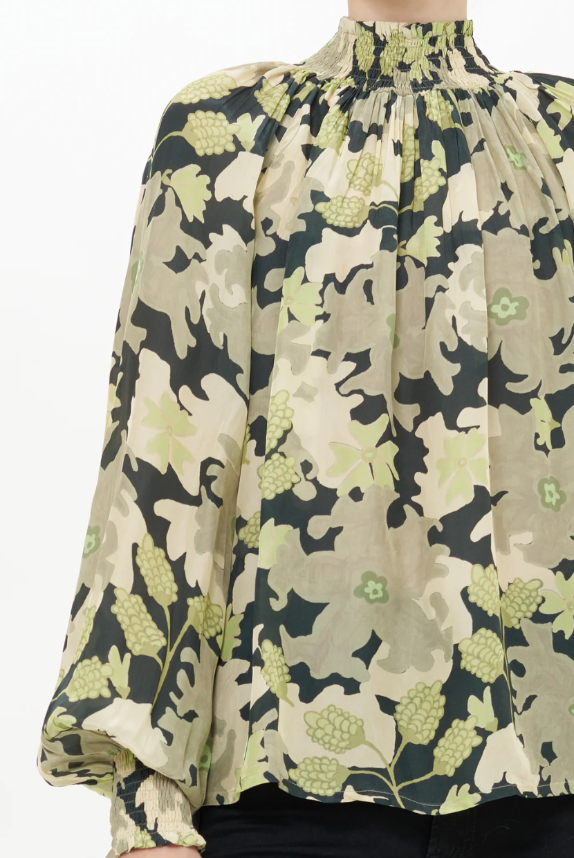 Suzani High Neck Blouse Charcoal