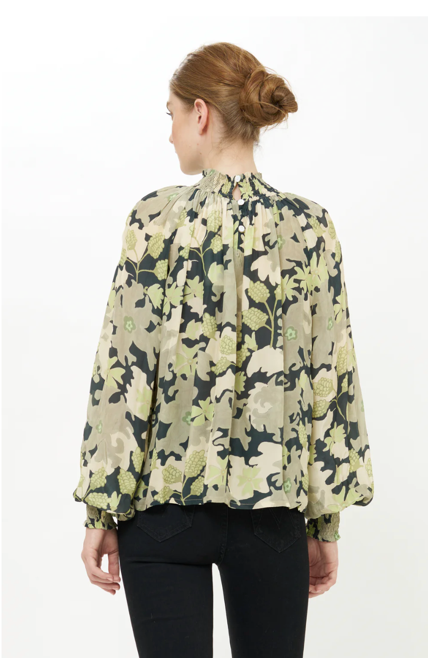 Suzani High Neck Blouse Charcoal