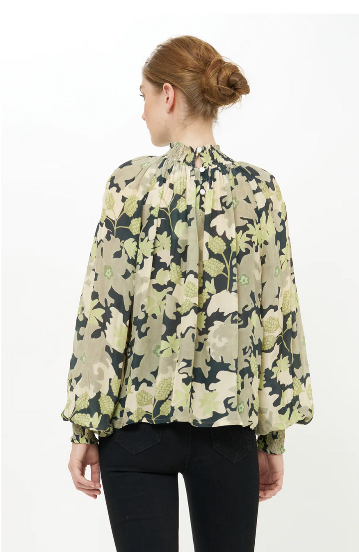 Suzani High Neck Blouse Charcoal