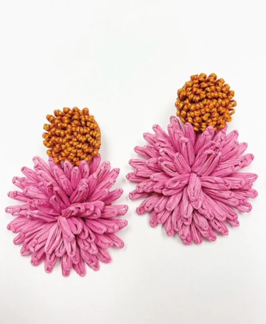 Earring Double Floral Pink Orange