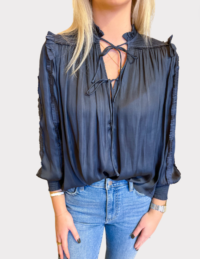 Jennings Ruffle Blouse Navy