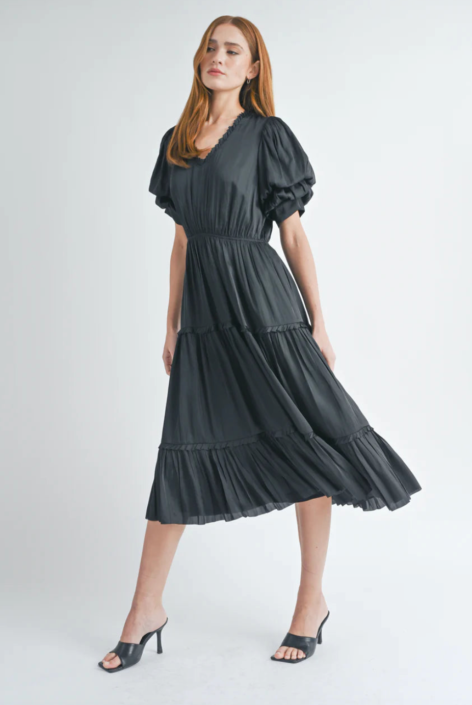 Bubble Sleeve Midi Dress