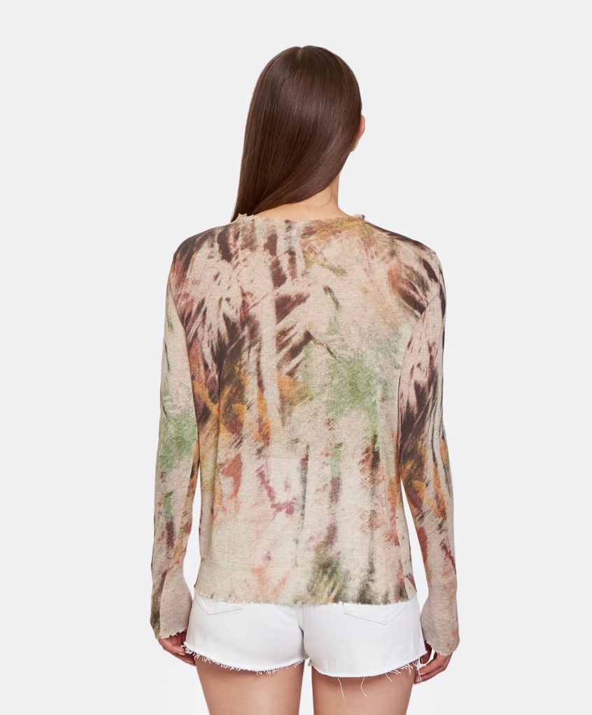Distressed Crew With Abstract Palm Print