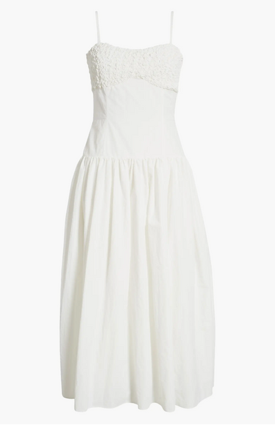 Sleeveless Shirred Midi Dress Ivory