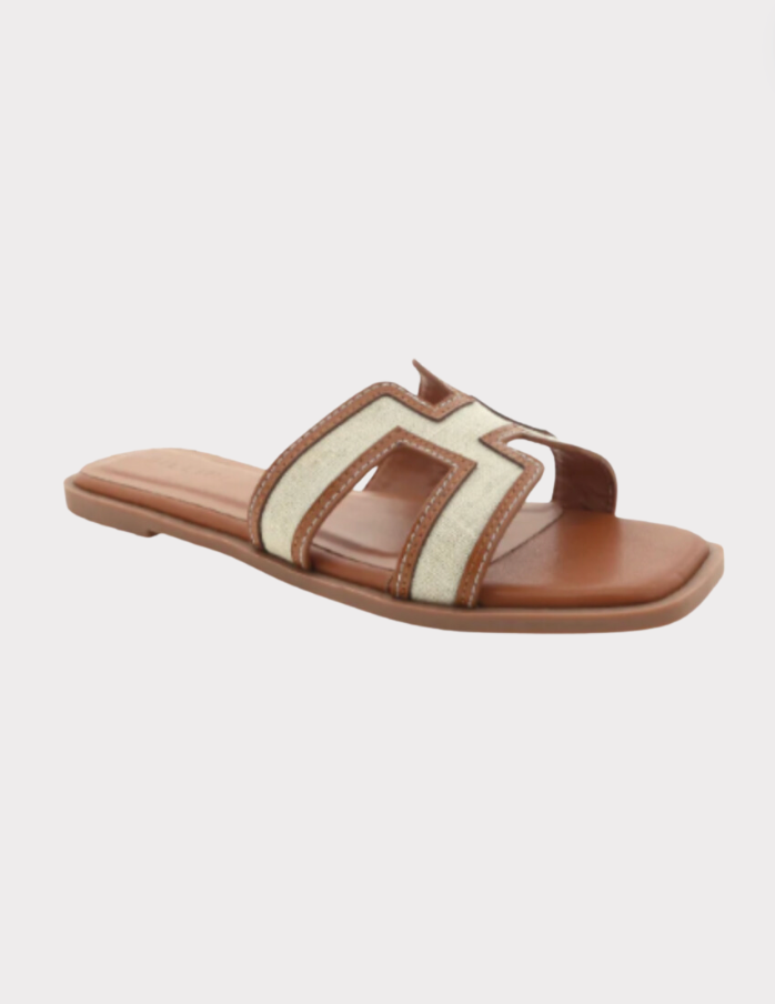 Gordy Flat Sandal Natural Linen/Tan