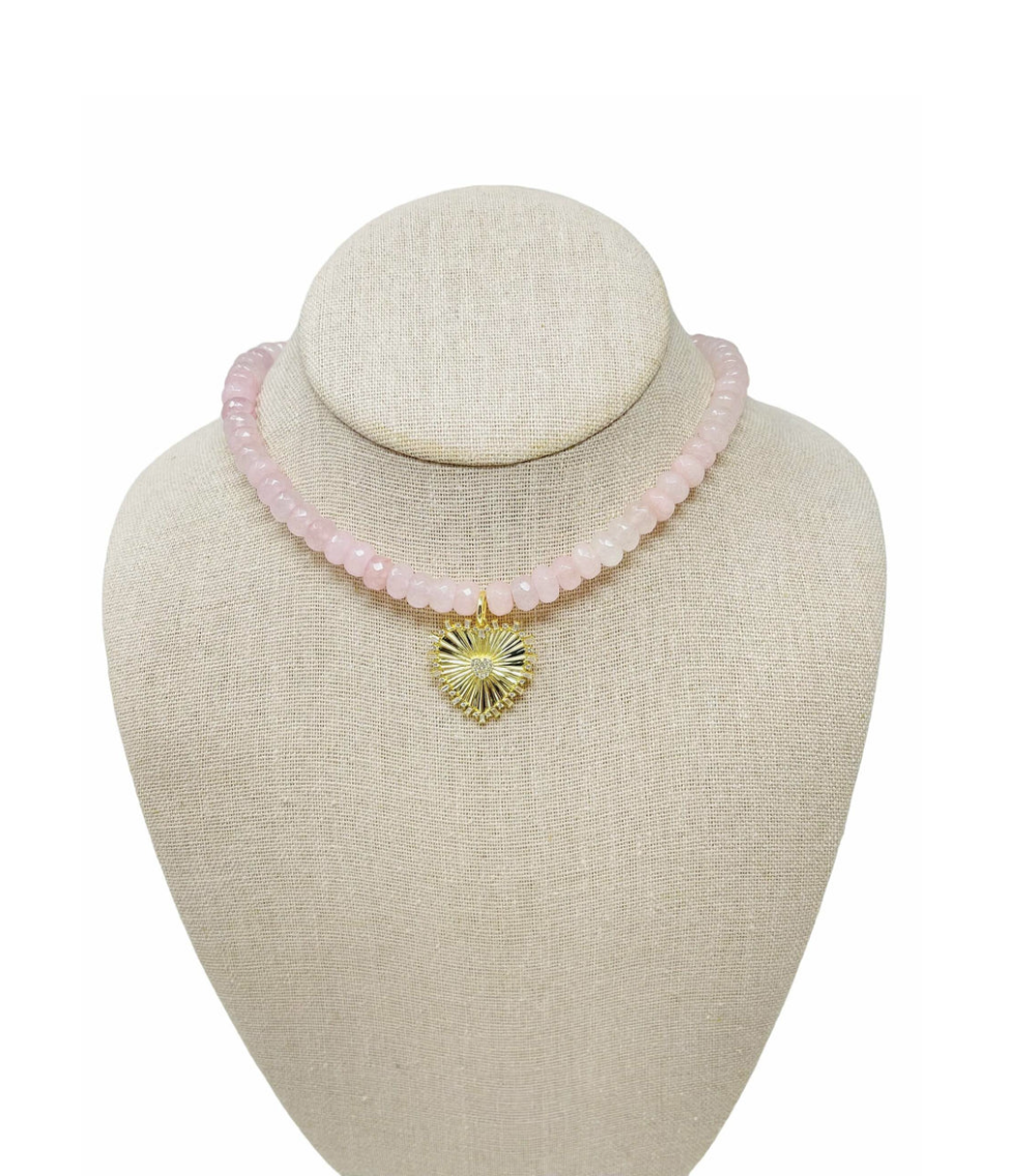Gold Heart Jade Gemstone Necklace