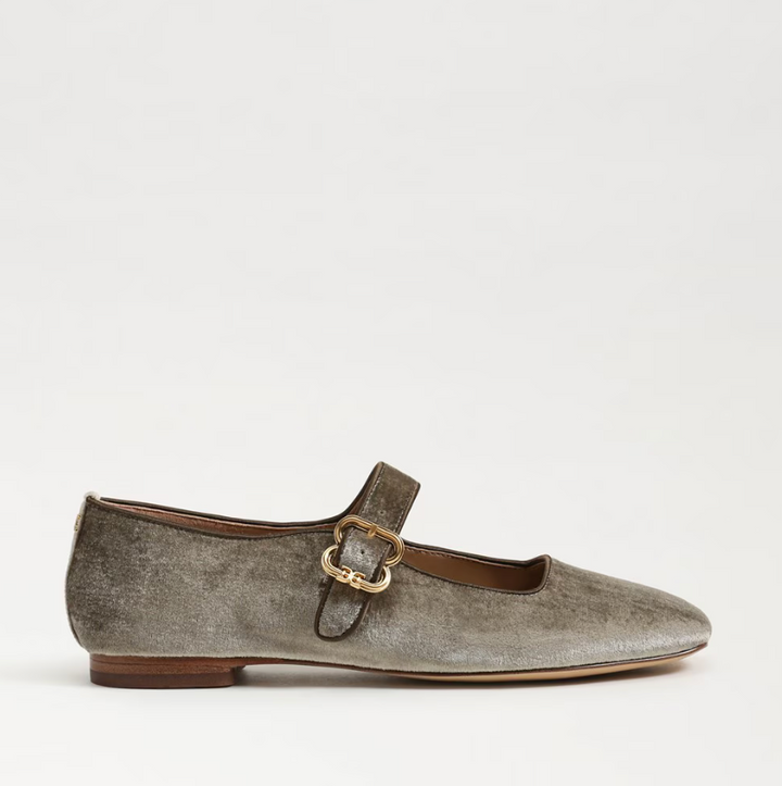 Michaela Mary Jane Flat Dk Silver Sage Velvet