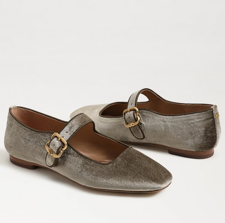 Michaela Mary Jane Flat Dk Silver Sage Velvet