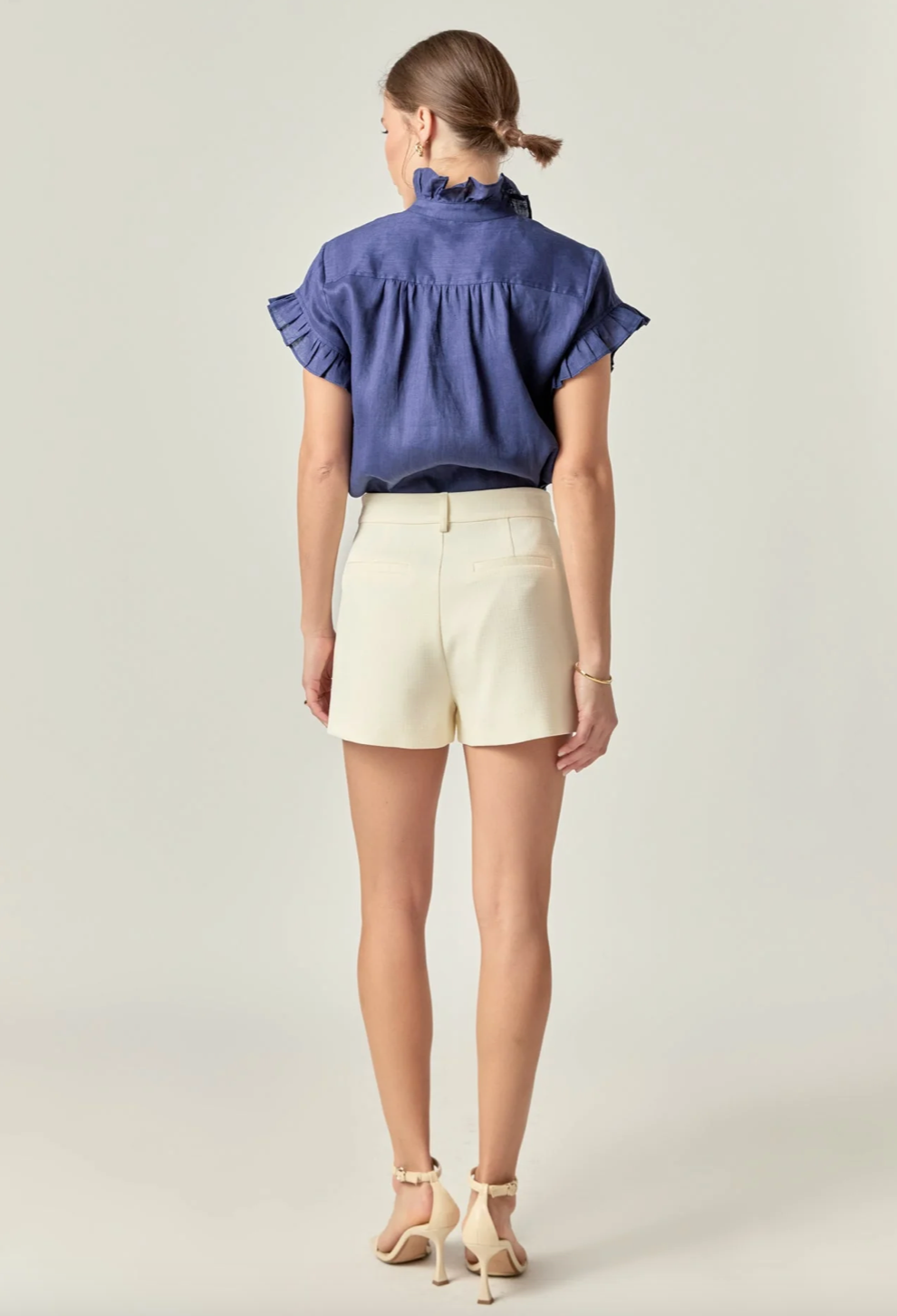 Linen Ruffle Shirt Navy