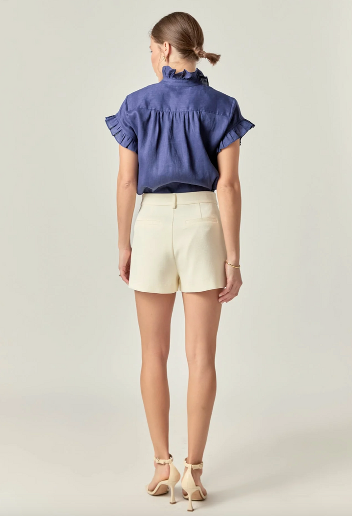 Linen Ruffle Shirt Navy