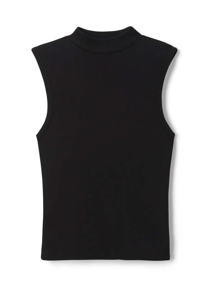 Mel Luxe Rib Sleeveless Mock Neck Tank True Black