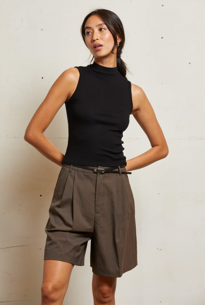 Mel Luxe Rib Sleeveless Mock Neck Tank True Black