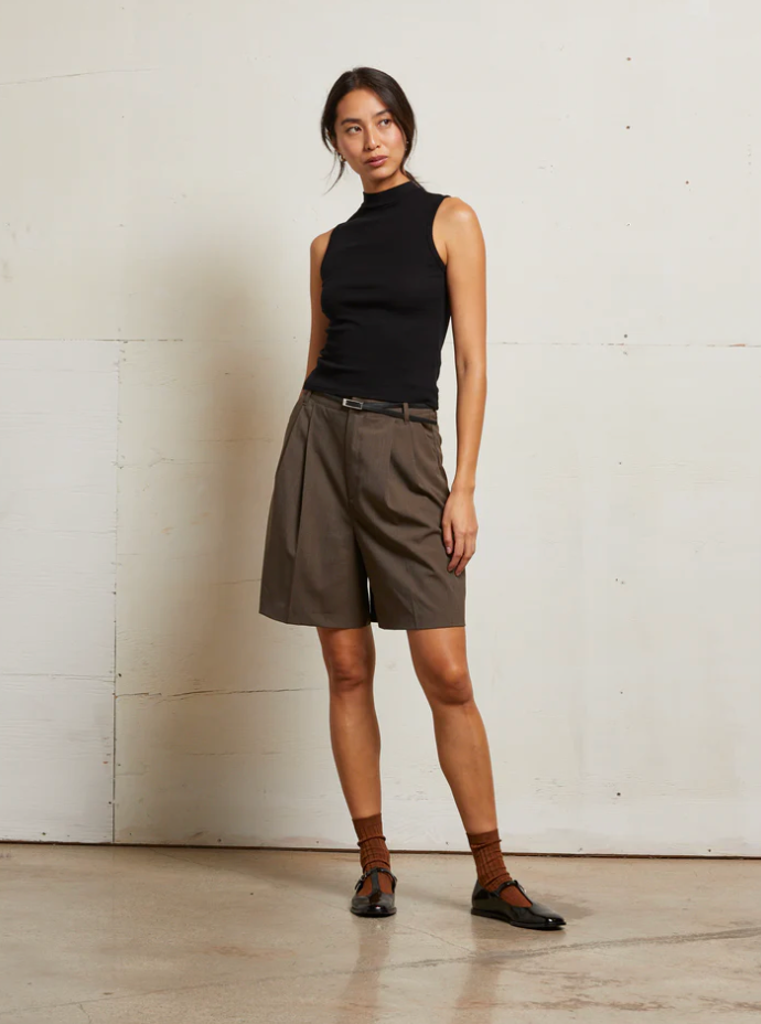 Mel Luxe Rib Sleeveless Mock Neck Tank True Black