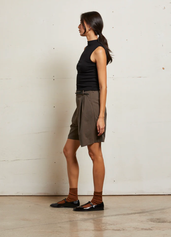 Mel Luxe Rib Sleeveless Mock Neck Tank True Black
