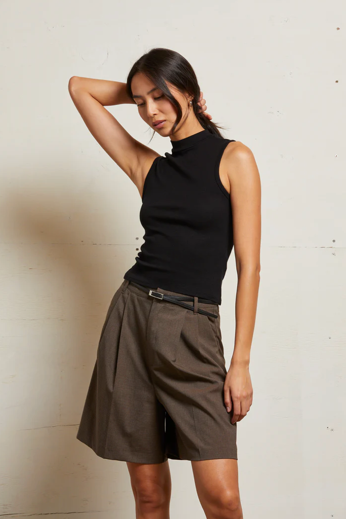 Mel Luxe Rib Sleeveless Mock Neck Tank True Black