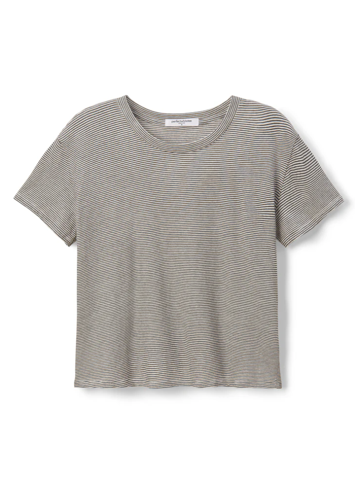 Harley Stripe Cotton Boxy Crew Tee Ivory/Black Stripe