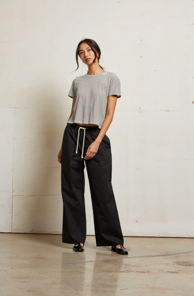 Harley Stripe Cotton Boxy Crew Tee Ivory/Black Stripe
