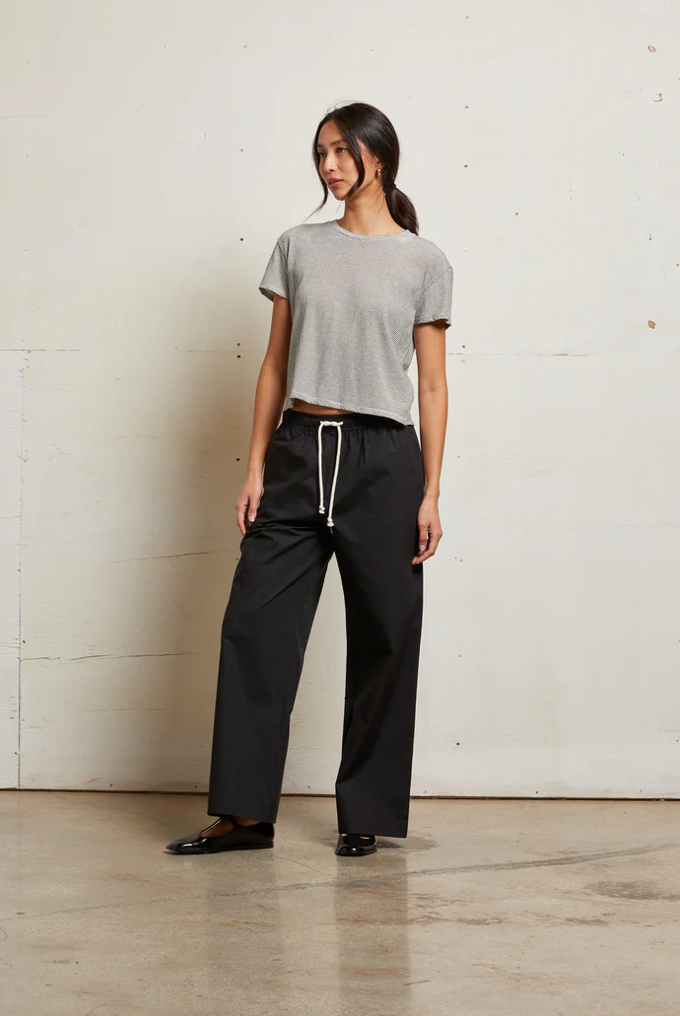 Harley Stripe Cotton Boxy Crew Tee Ivory/Black Stripe