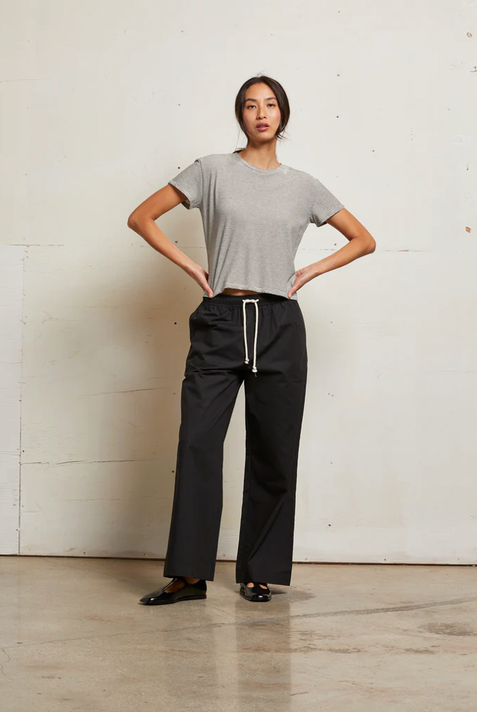 Harley Stripe Cotton Boxy Crew Tee Ivory/Black Stripe