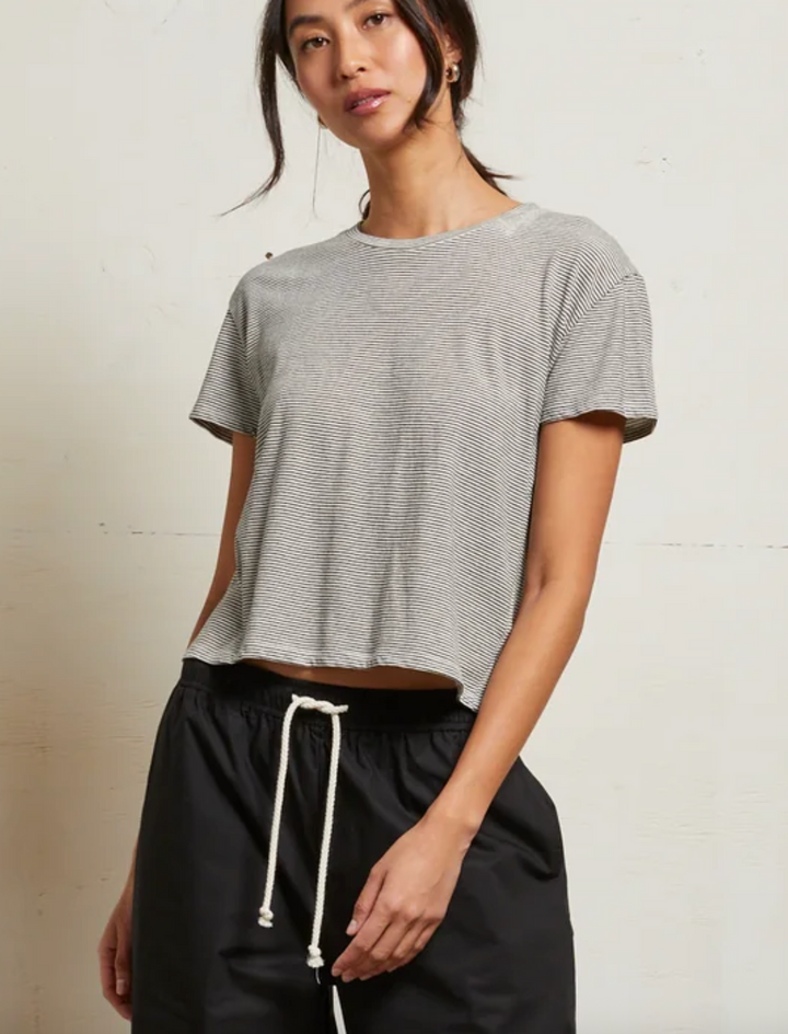 Harley Stripe Cotton Boxy Crew Tee Ivory/Black Stripe