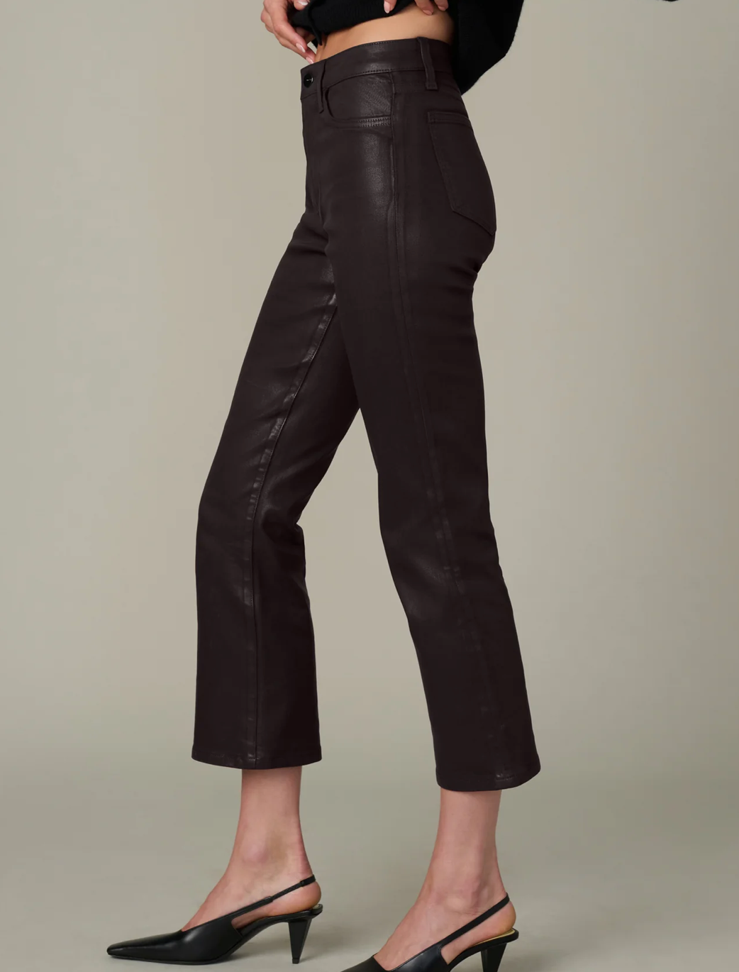 The Callie Cropped Bootcut Coated Dark Chocolate