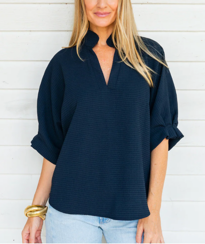Caroline Top Navy Waffle