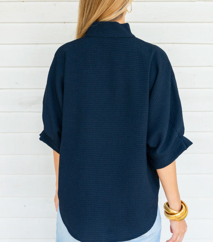 Caroline Top Navy Waffle
