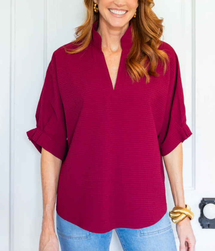 Caroline Top Maroon Waffle