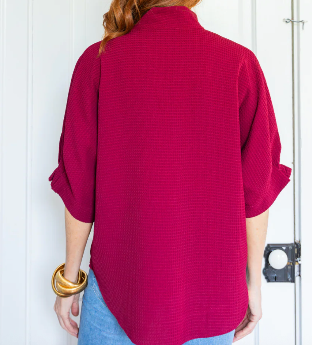 Caroline Top Maroon Waffle