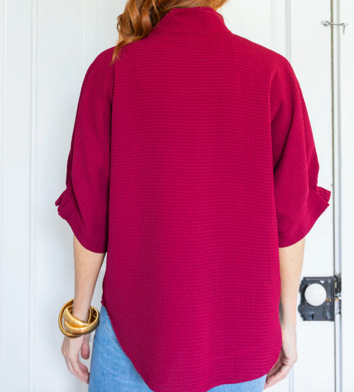 Caroline Top Maroon Waffle