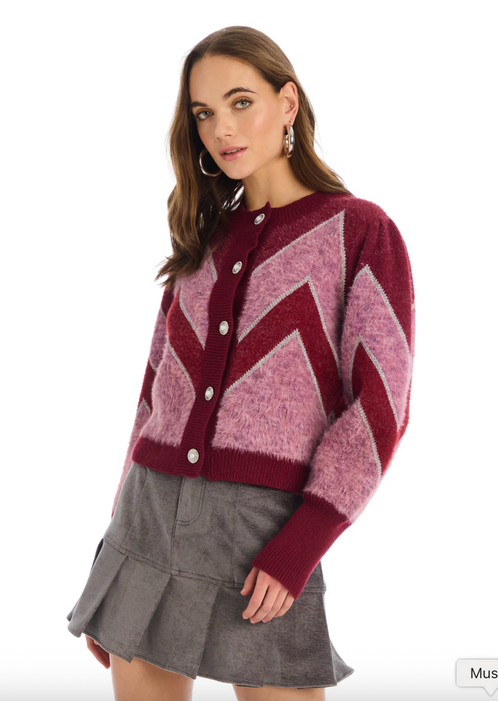 Fuzzy Chevron Cardigan