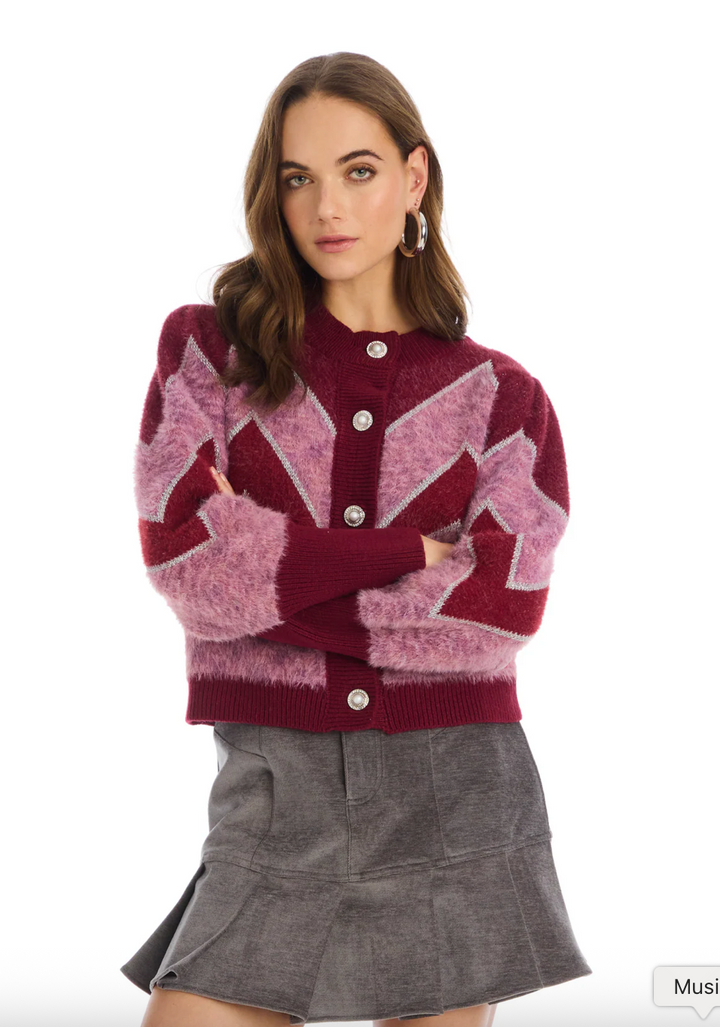 Fuzzy Chevron Cardigan