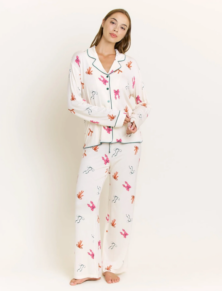 All American Long PJ Set in Marshmallow Bows